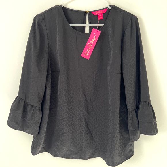 Lilly Pulitzer Black Ruffle Sleeve Blouse - Picture 3 of 7